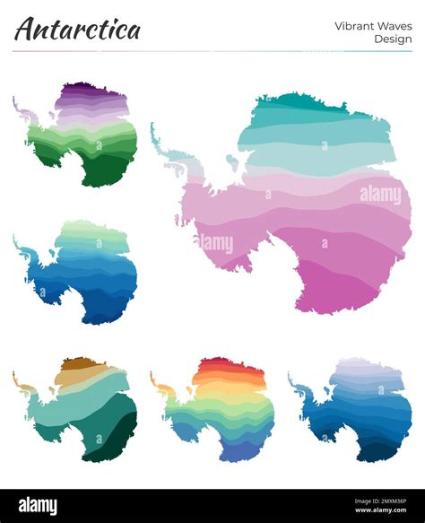 Set Of Vector Maps Of Antarctica Vibrant Waves Design Bright Map Of