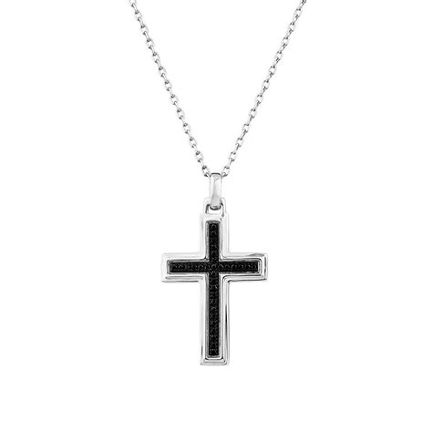 Men S Silver Cross Necklace With Carat Tw Of Black Diamonds