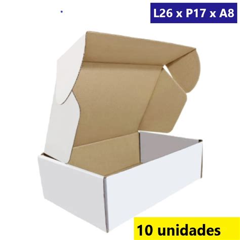 Caixa de Papelão branca para Correio Ecommerce pac 26x17x8cm Kit 10