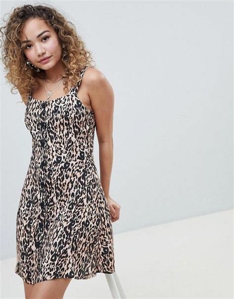 Miss Selfridge Shift Dress With Button Front In Leopard Print Asos