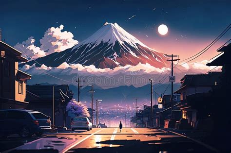 Person Walking in the Streets of Japan with the City and Mount Fuji ...