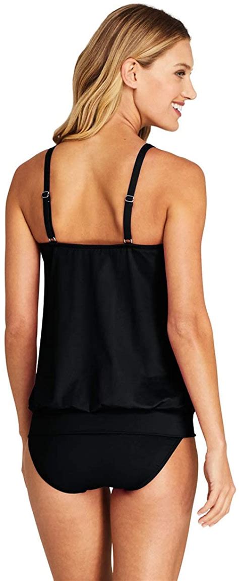 Lands End Women S Blouson Tummy Hiding Tankini Top Swimsuit Black