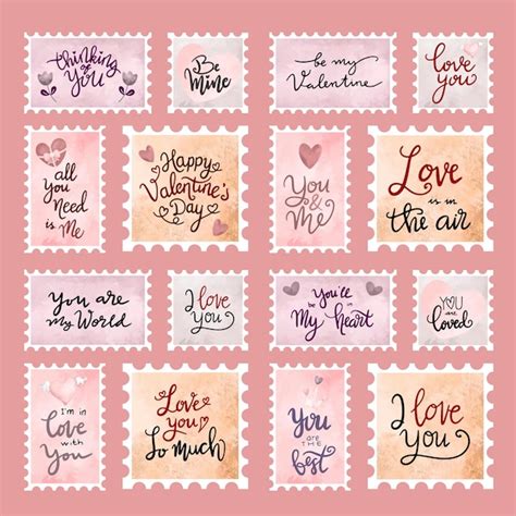 Premium Vector Watercolor Hand Drawn Valentine Love Mail Stamp Set