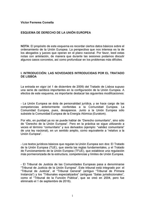 Esquema Derecho De La UniÓn Europea 2023 Víctor Ferreres Comella Esquema De Derecho De La