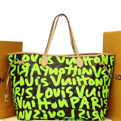 Louis Vuitton Neverfull Gm Monogram Graffiti Shoulder Bag Lime Green Us