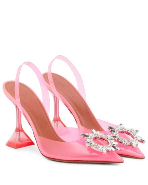 Amina Muaddi Rubber Begum Embellished Pvc Slingback Pumps In Pink Lyst