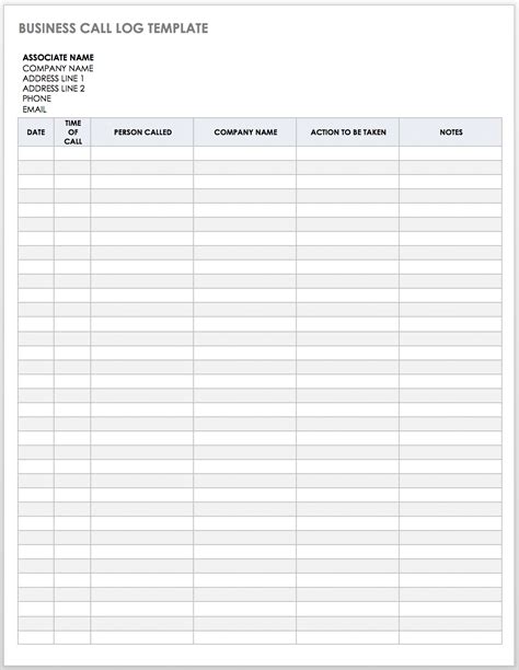 Free Call Log Templates Smartsheet