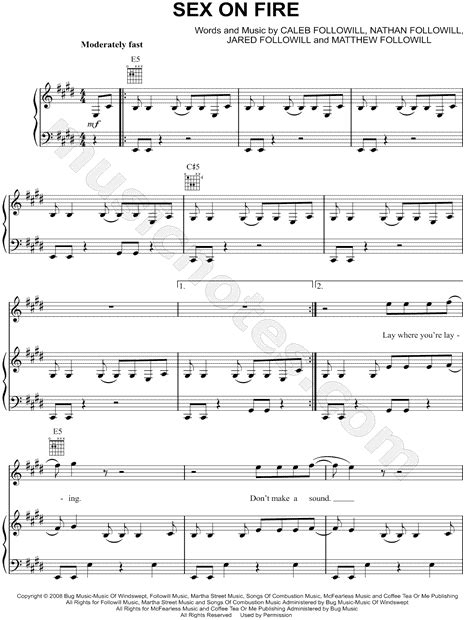 Kings Of Leon Sex On Fire Sheet Music In E Major Transposable