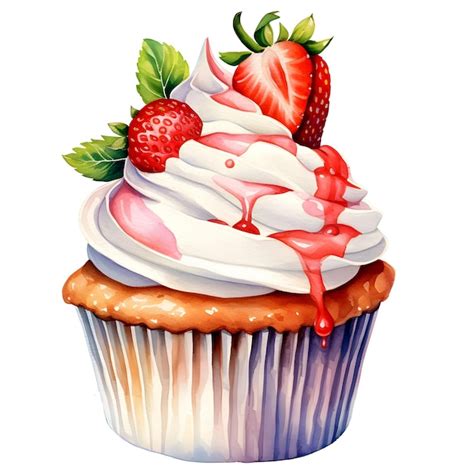 Premium Psd Watercolor Strawberry Cupcake