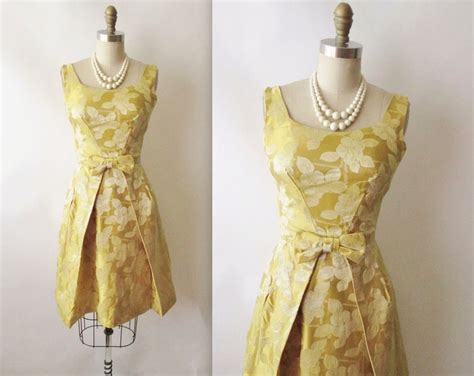 50s Cocktail Dress Vintage 1960s Gold Brocade Cocktail Party Mad