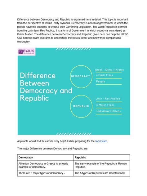 Difference Between Democracy and Republic | PDF | Republic | Democracy