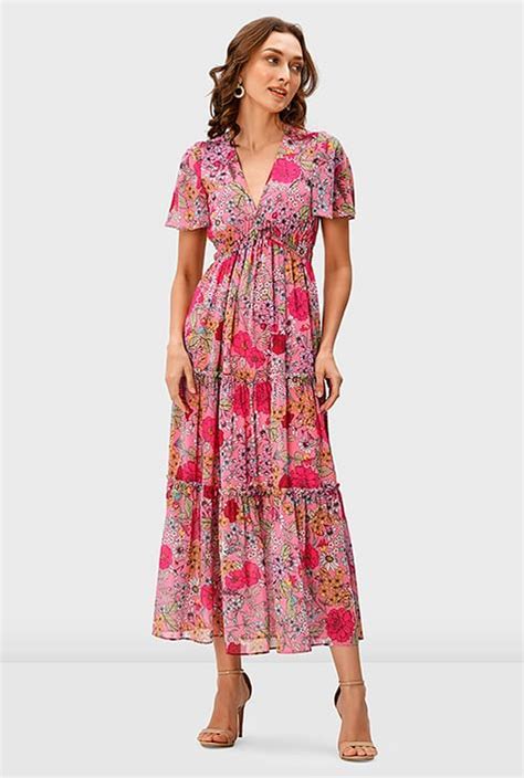 Shop Floral Print Georgette Empire Tiered Dress Eshakti