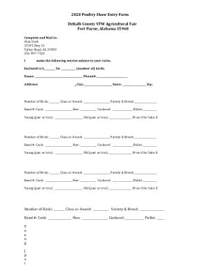 Fillable Online Poultry Show Entry Form Fax Email Print Pdffiller