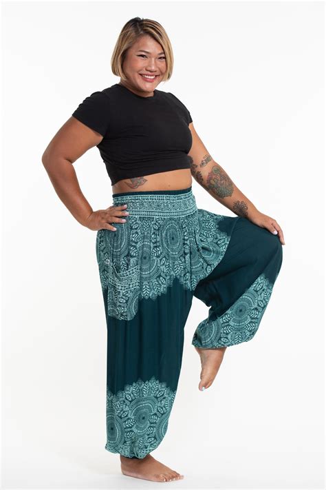 Plus Size Floral Mandalas Womens Harem Pants In Teal