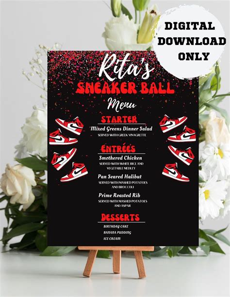 Editable Red Sneaker Ball Menu Printable Signs Sneaker Etsy Banana