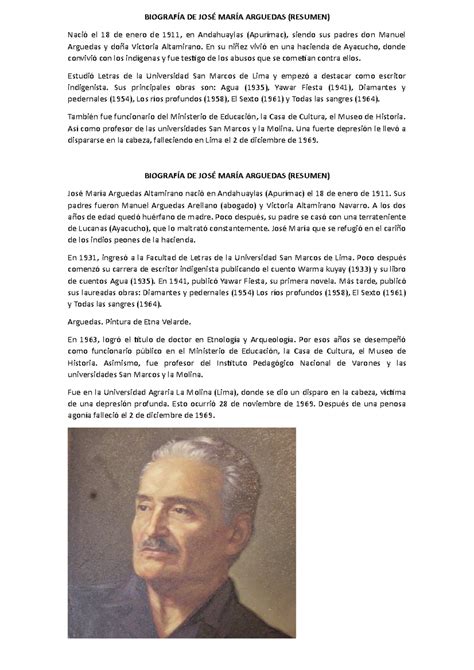 Biografía De JosÉ María Arguedas BiografÍa De JosÉ MarÍa Arguedas