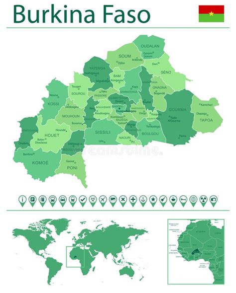 Burkina Faso Mapa Detalhado E Bandeira Burkina Faso No Mapa Mundial