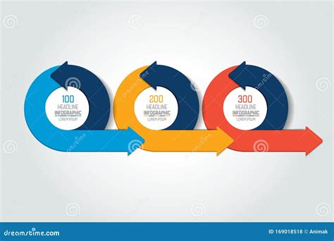 3 Step Infographic Three Circle Arrows Template Diagram Chart Stock