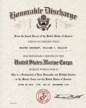 WWI WWII Honorable Discharge Certificate USMC