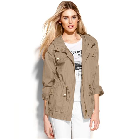 Michael Kors Cotton Drawstring Hooded Anorak In Natural Lyst