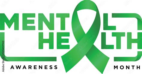 Mental Health Awareness Month Text With Green Ribbon Border Template