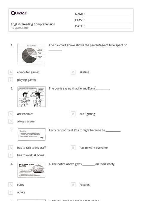 Picture Comprehension Worksheets For Th Grade On Quizizz