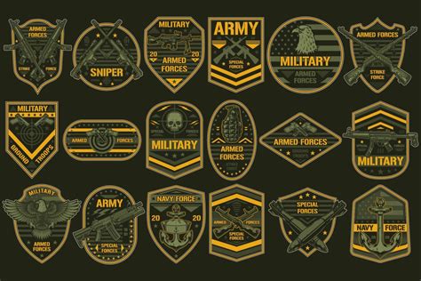 Military bundle of 36 vector badges