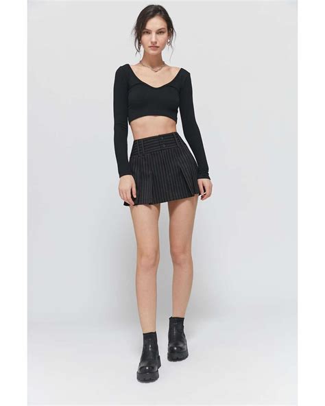 Urban Outfitters Uo Kortney Pinstripe Pleated Micro Mini Skirt In Black