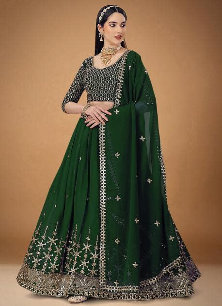 Buy Dark Green Faux Georgette Traditional Wear Sequins Work Lehenga