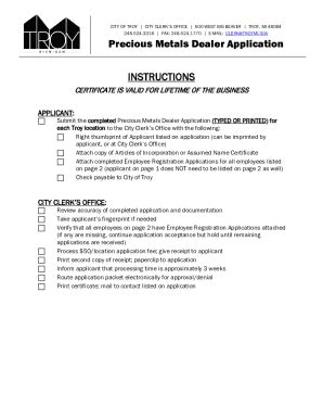 Fillable Online Precious Metals Dealer Application INSTRUCTIONS Fax