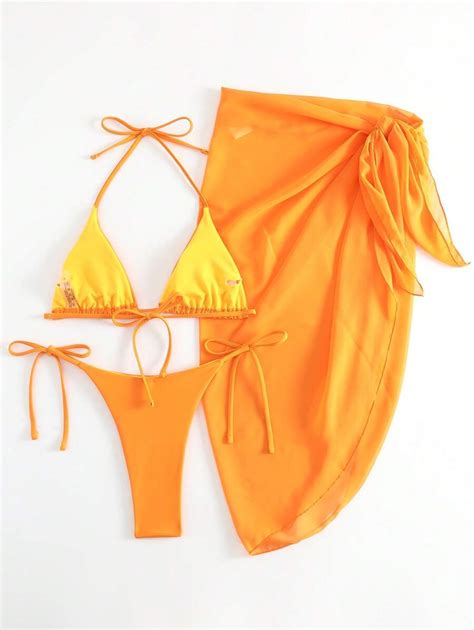 Shein Swim Vcay Solid Bikini Set Triangle Bra And Tie Side Bottom And Beach