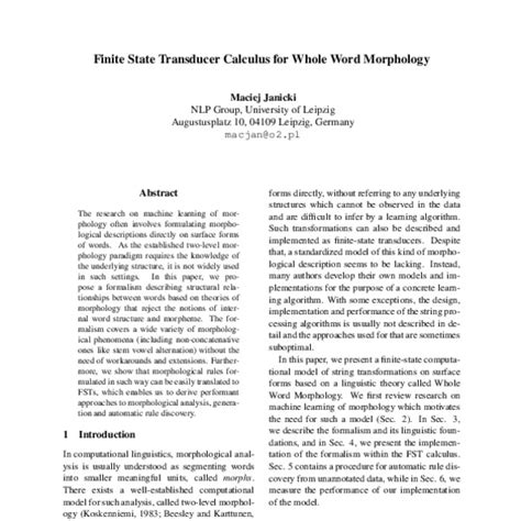 Finite State Transducer Calculus For Whole Word Morphology Acl Anthology