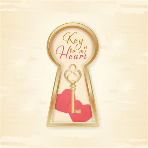 Premium Vector Key To My Heart In Realistic Style Golden Keyhole