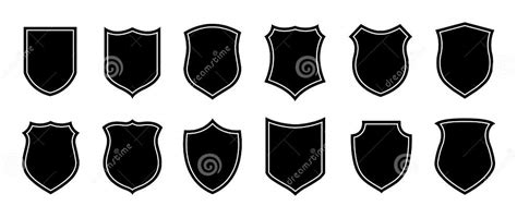 Police Badge Shape Vector Military Shield Silhouettes Stock Vector