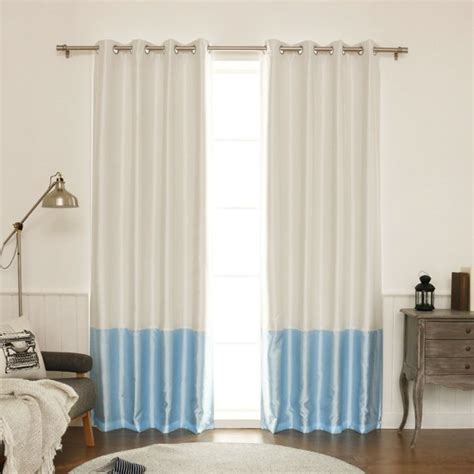 Quality Home Faux Silk Colorblock Blackout Curtain Ivory Sky Blue