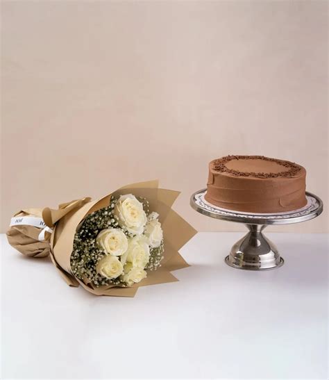 Chocolate Fudge Cake White Roses Bundle By Sugar Daddy S Bakery In