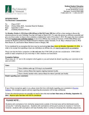 Fillable Online Uvm Complete The Clerkship Exemption Request Form Uvm