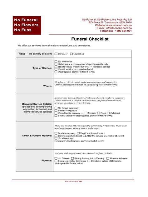 Free Printable Funeral Planning Guide