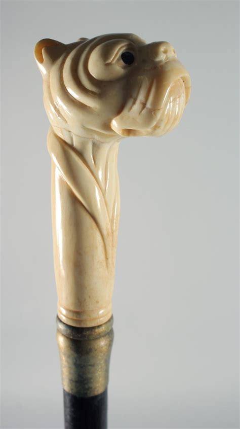 Sold Price A Carved Bone Bulldog Handled Walking Stick December 2