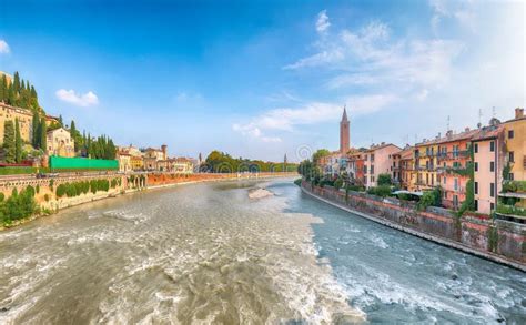 Amazing Verona Cityscape View On The Riverside With Historical