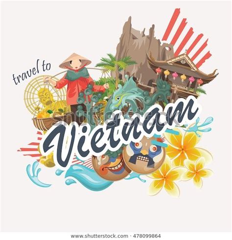 Travel To Vietnam Set Of Traditional Vietnamese Cultural Symbols