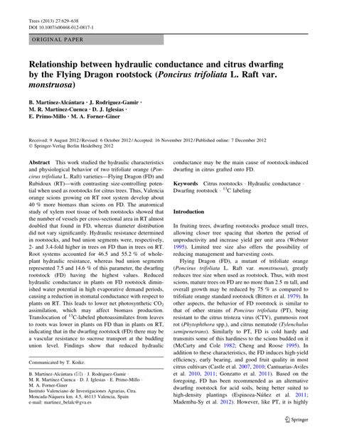 Pdf Relationship Between Hydraulic Conductance And Citrus Dwarfing By