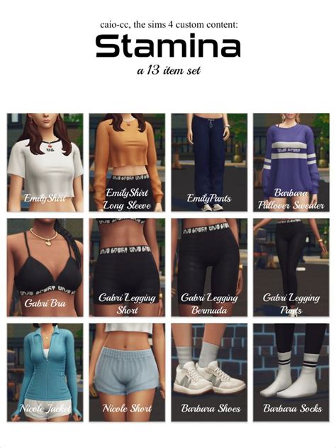 Stamina A 12 Items Set Caio In 2024 Sims Sims 4 Mods Clothes