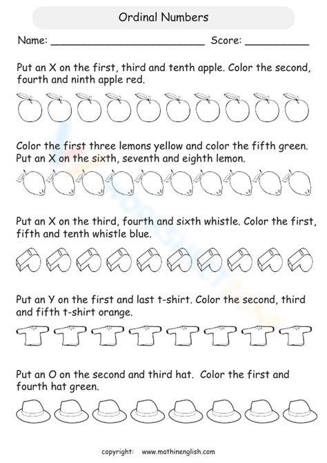 Ordinal Numbers Up To Th Worksheet