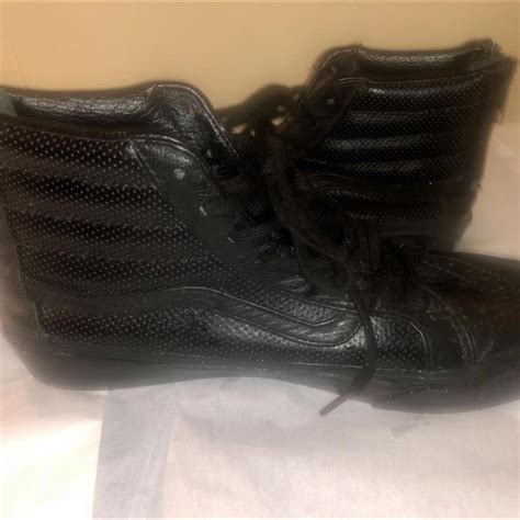 Black High top leather VANS with lace front and... - Depop