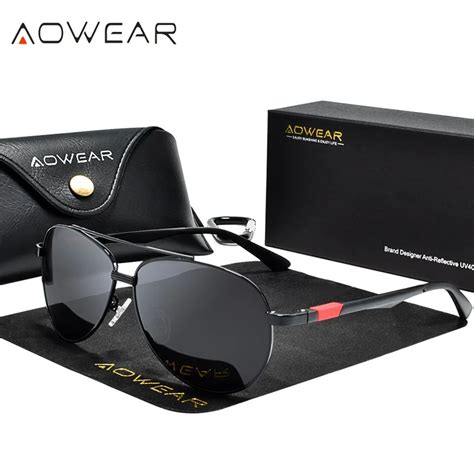 Aowear Fashion Aviation Polarized Sunglasses Men Brand Designer Pilot