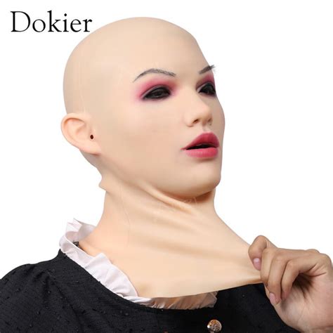 Dokier Realistic Silicone Female Head Mask Halloween Beauty Face Can