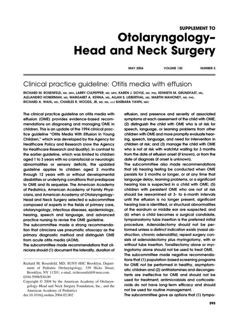 Pdf Clinical Practice Guideline Otitis Media With Effusion