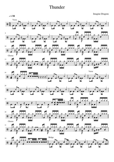 Thunder Arr Mat J Divi By Imagine Dragons Sheet Music For Drums At