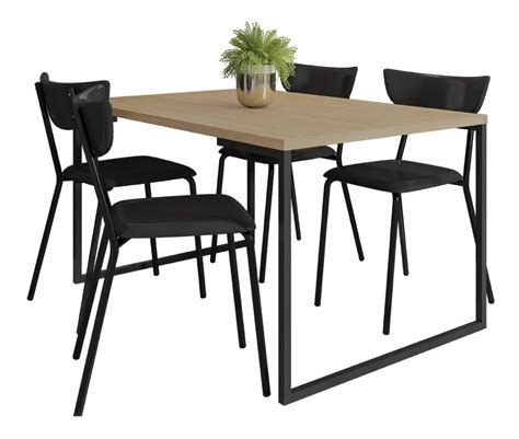 Mesa De Jantar Estilo Industrial 4 Cadeiras Bit Parcelamento Sem